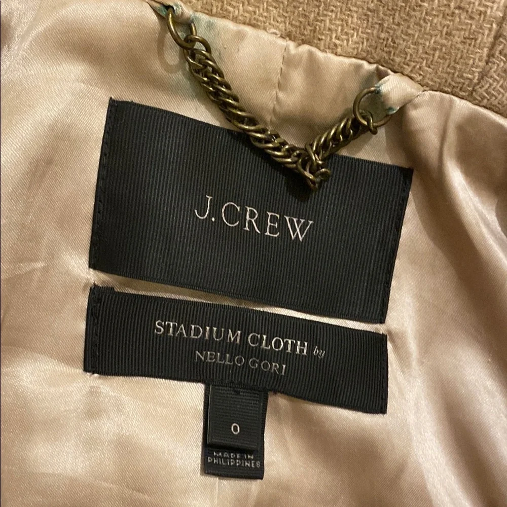 J. Crew Chateau Stadium Cloth Woo Blend Tan Coat with Faux Fur Hood. Size 0